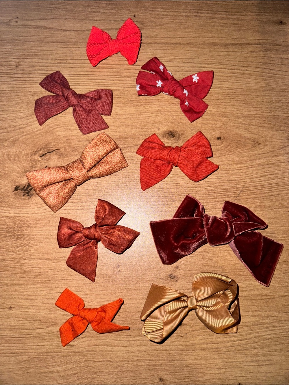 🧡 9-Piece Orange Hair Bow Bundle - Mixed Styles & Textures
